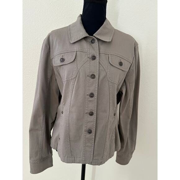 Live A Little Women Y2K Tan Button Front Long Sleeve Denim Jacket Size L - Picture 2 of 8